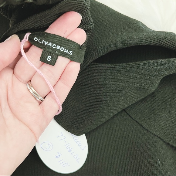 Olivaceous black long sleeve ruffle cold shoulder dress - Picture 3 of 5